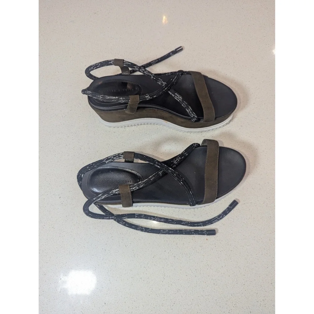 Charles & Keith Olive Brown Rope Lace Up Platform Wedge Sandals‎ Size 38